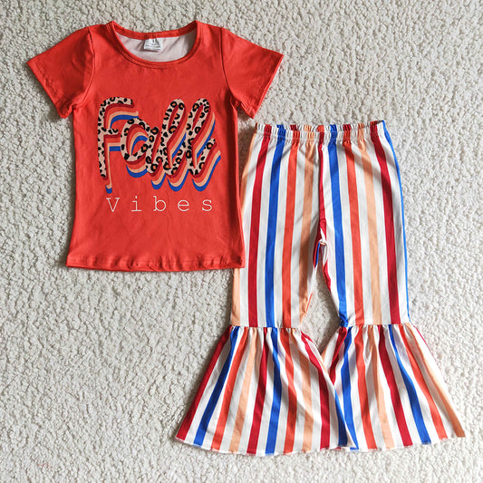 baby girls fall vibes stripe bell pants clothing sets