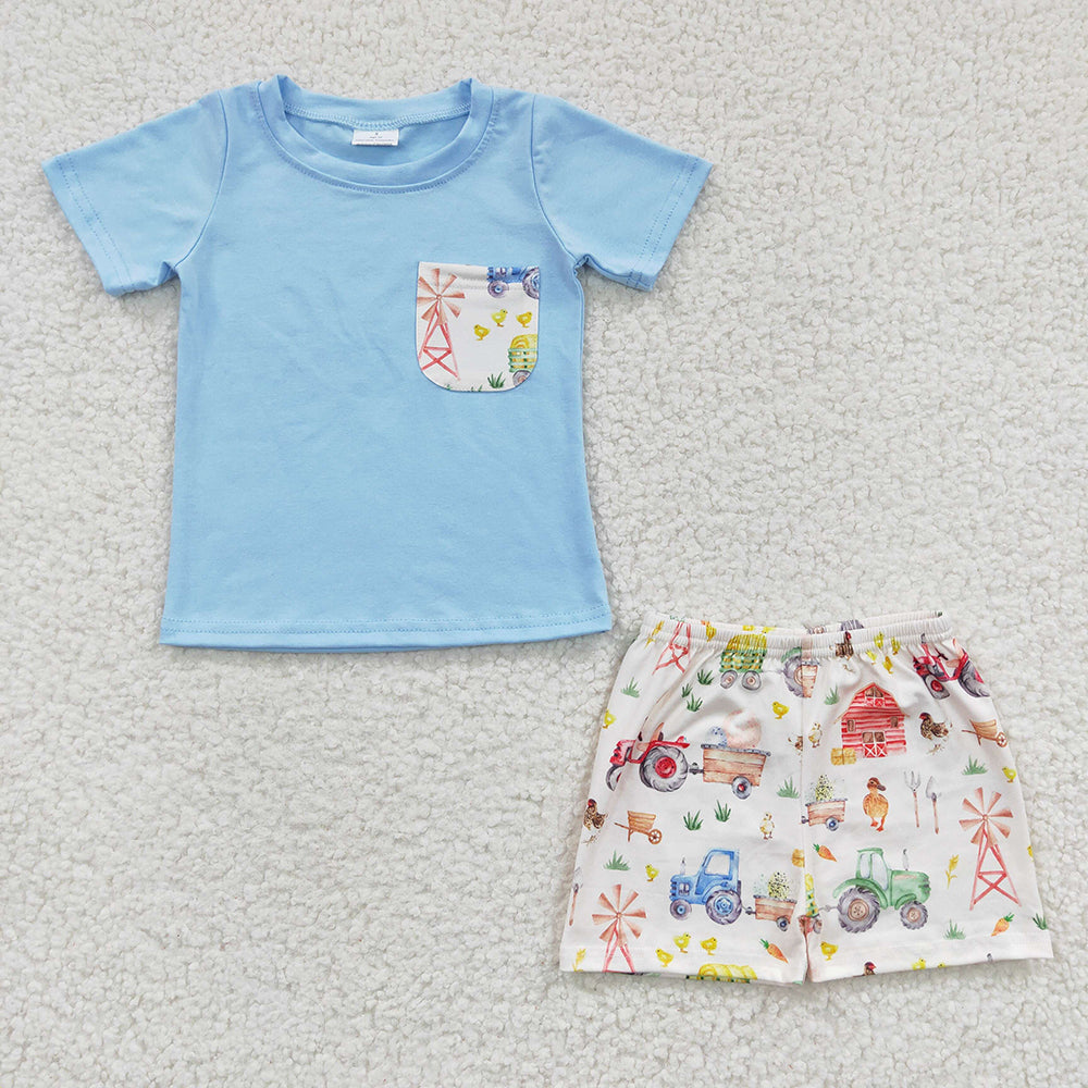 Baby Boys Farm Light Blue Summer Shorts Sets