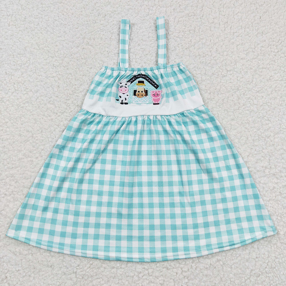 Baby Girls Farm Strap Blue Knee Length Dresses