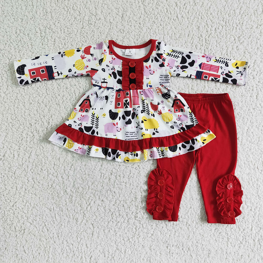 Baby Girls farm fall red legging tunic clothes sets