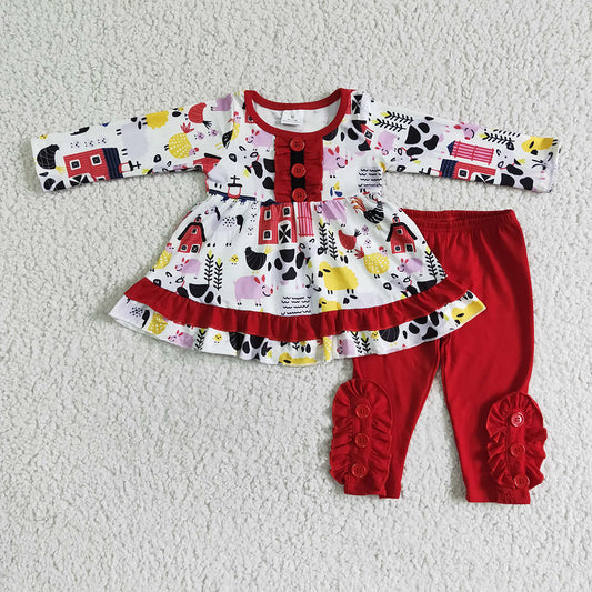 Baby Girls farm fall red legging tunic clothes sets