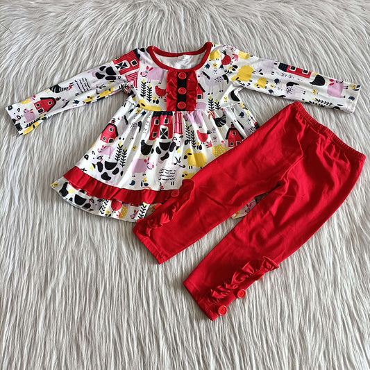 Baby Girls farm fall red legging tunic clothes sets