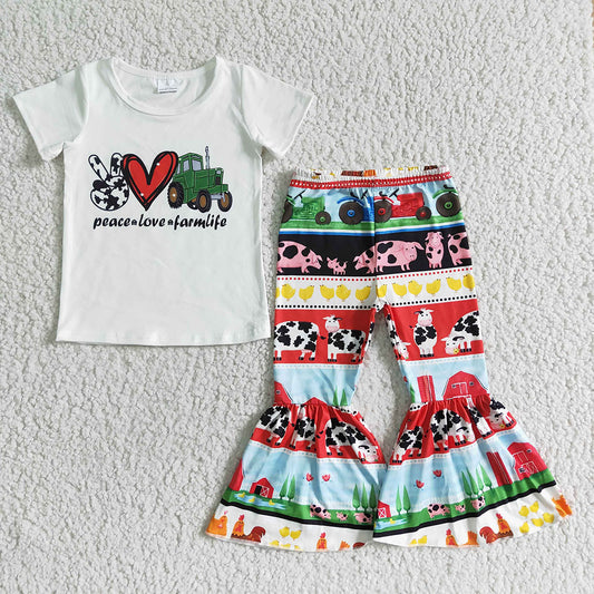 Children baby peace love farmlife bell pants sets