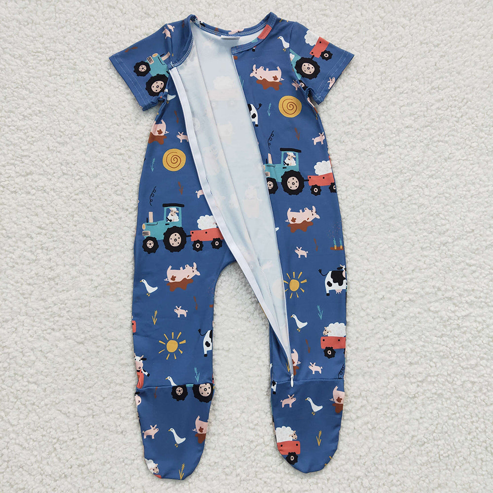 Baby Boys Farm Zip Footie Rompers