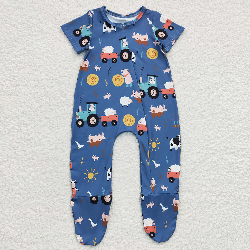 Baby Boys Farm Zip Footie Rompers