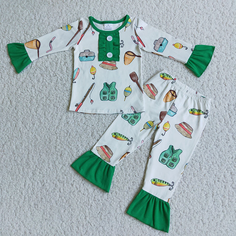 Girls Green color fishing pajamas sets