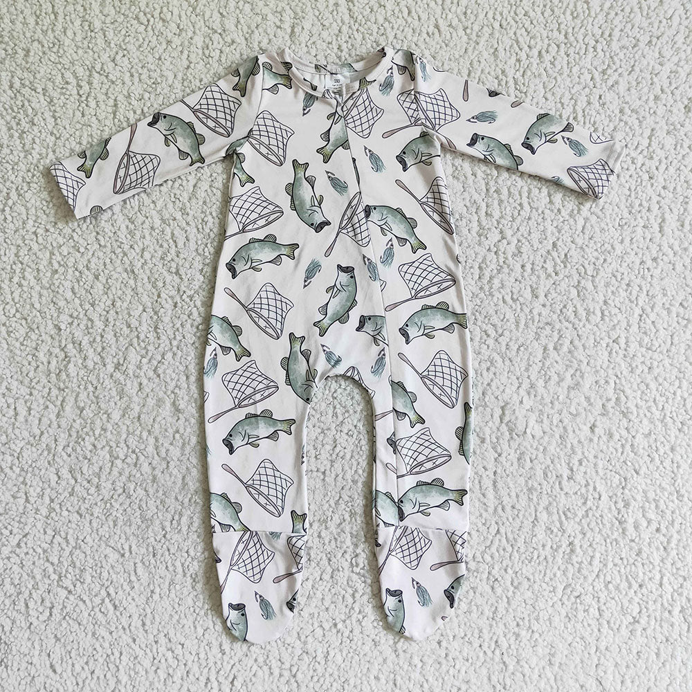 Baby kids fall fish zip rompers