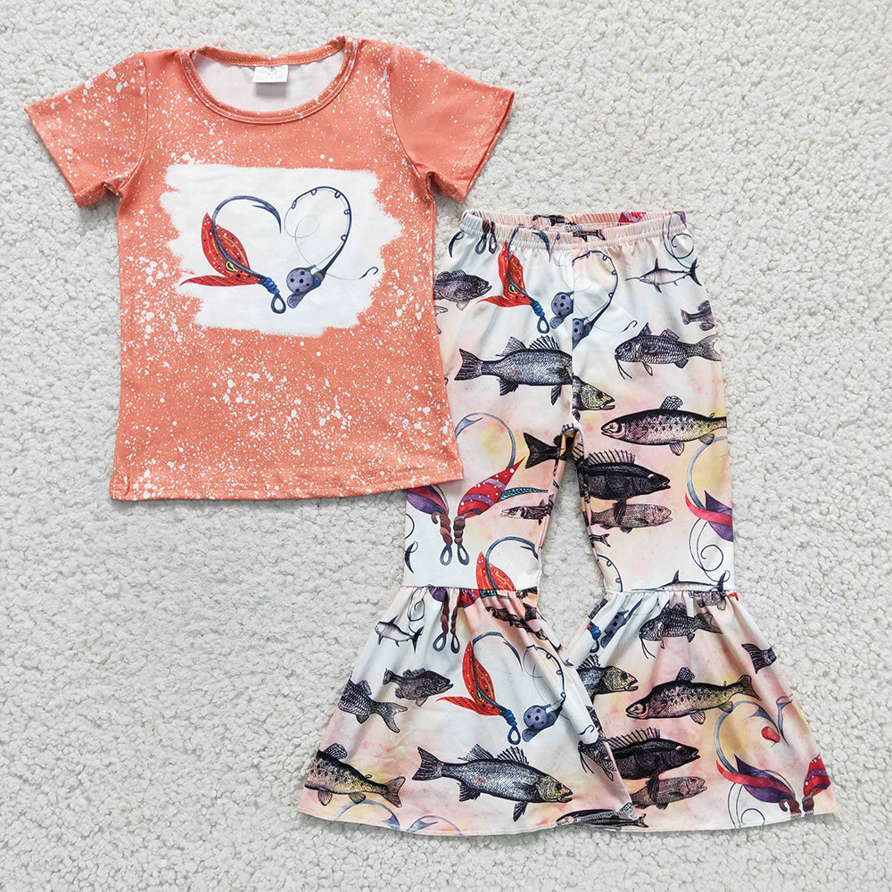 Baby Girls fishing orange bell pants sets