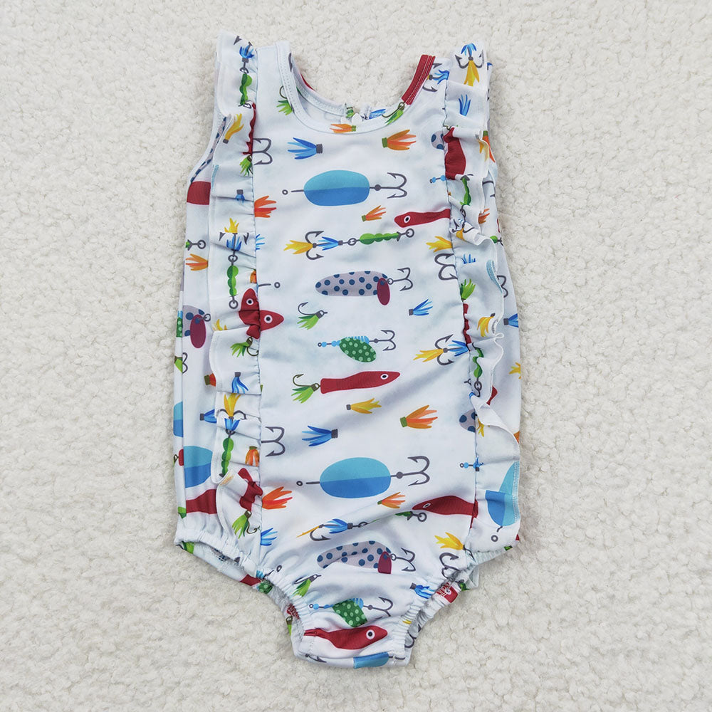 Baby Girls Fishing Ruffle One Pieces Swimsuits