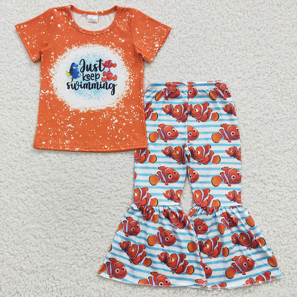 Baby Girls Keep Swimming Bell Pants Clothes Sets