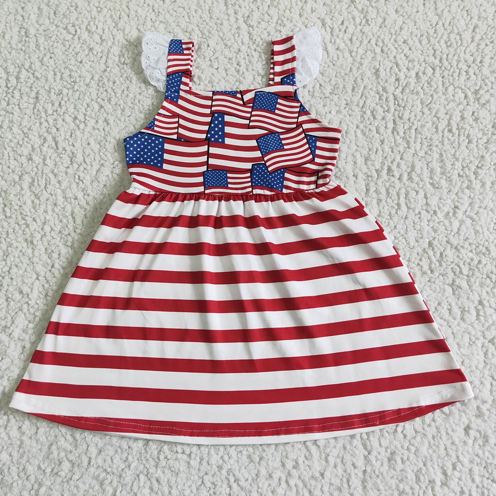 Baby girls summer strap 4th of july star red knee length dresses