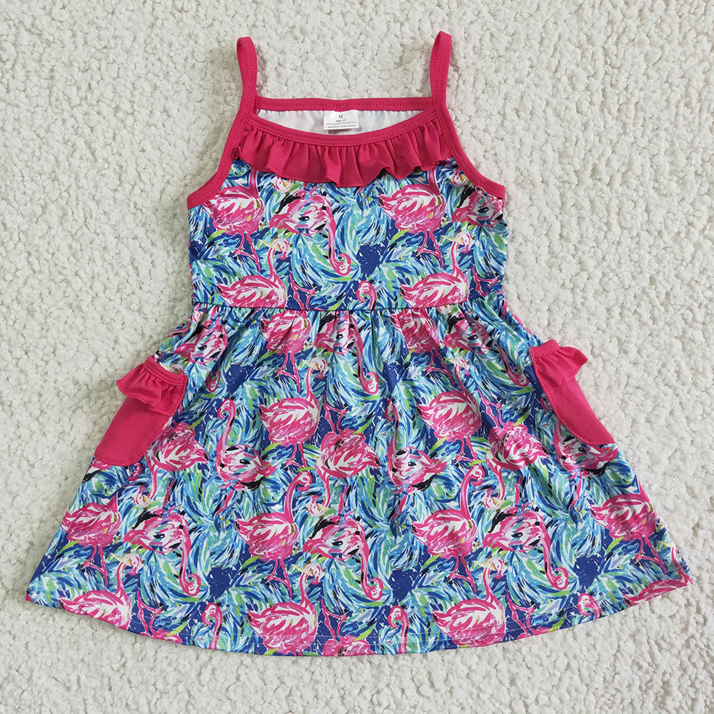 Baby girls summer flamingo pocket dresses