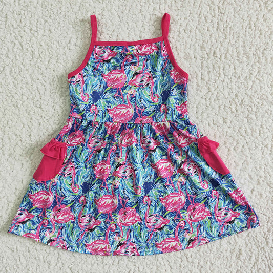 Baby girls summer flamingo pocket dresses