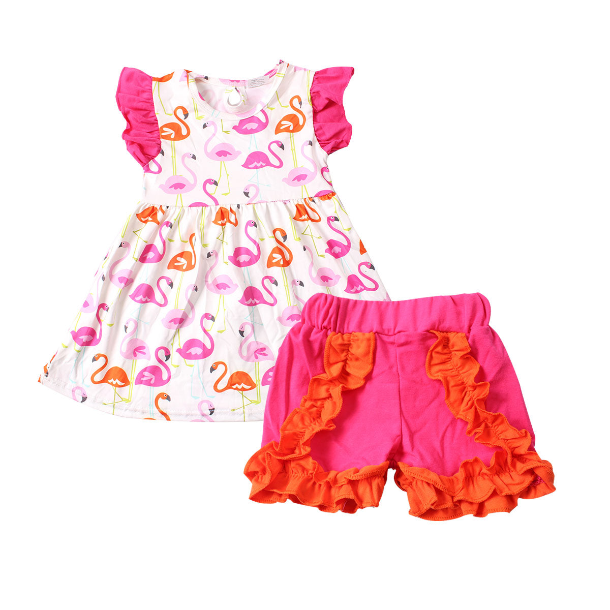 Orange flamingo ruffles shorts set