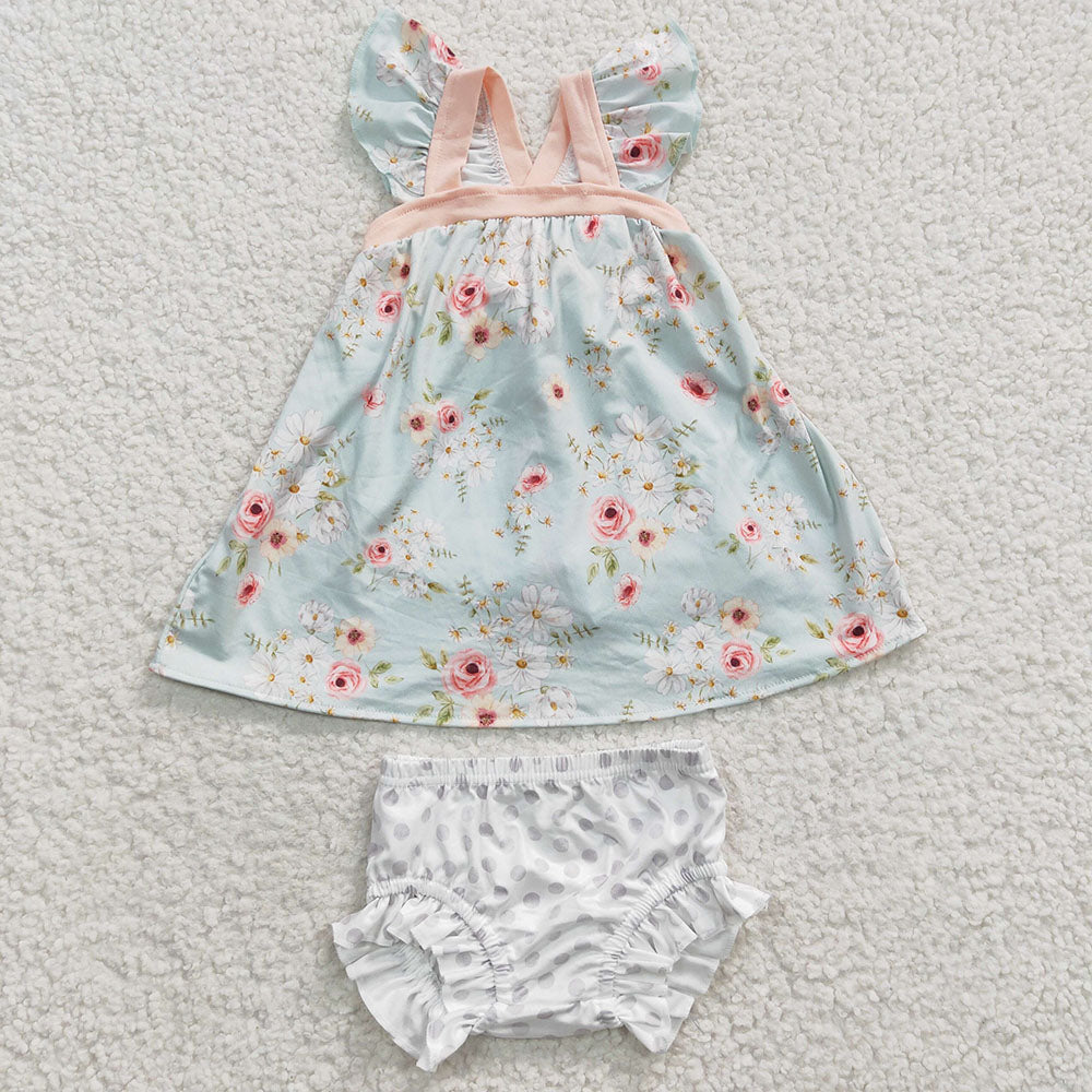 Baby Girls Green Floral Bummie Sets