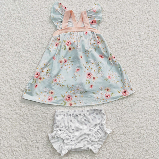 Baby Girls Green Floral Bummie Sets