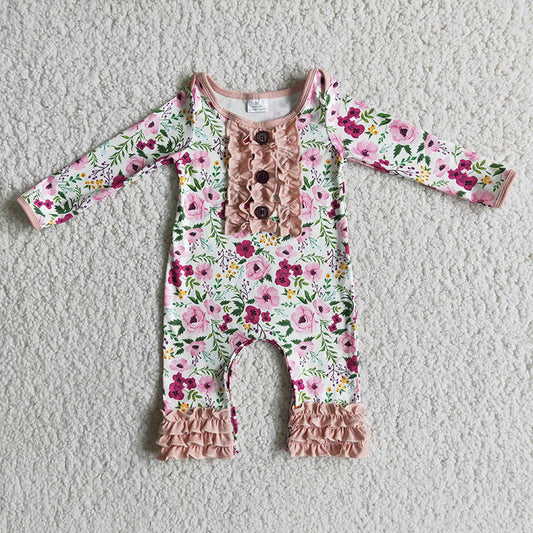 Pink Floral fall rompers