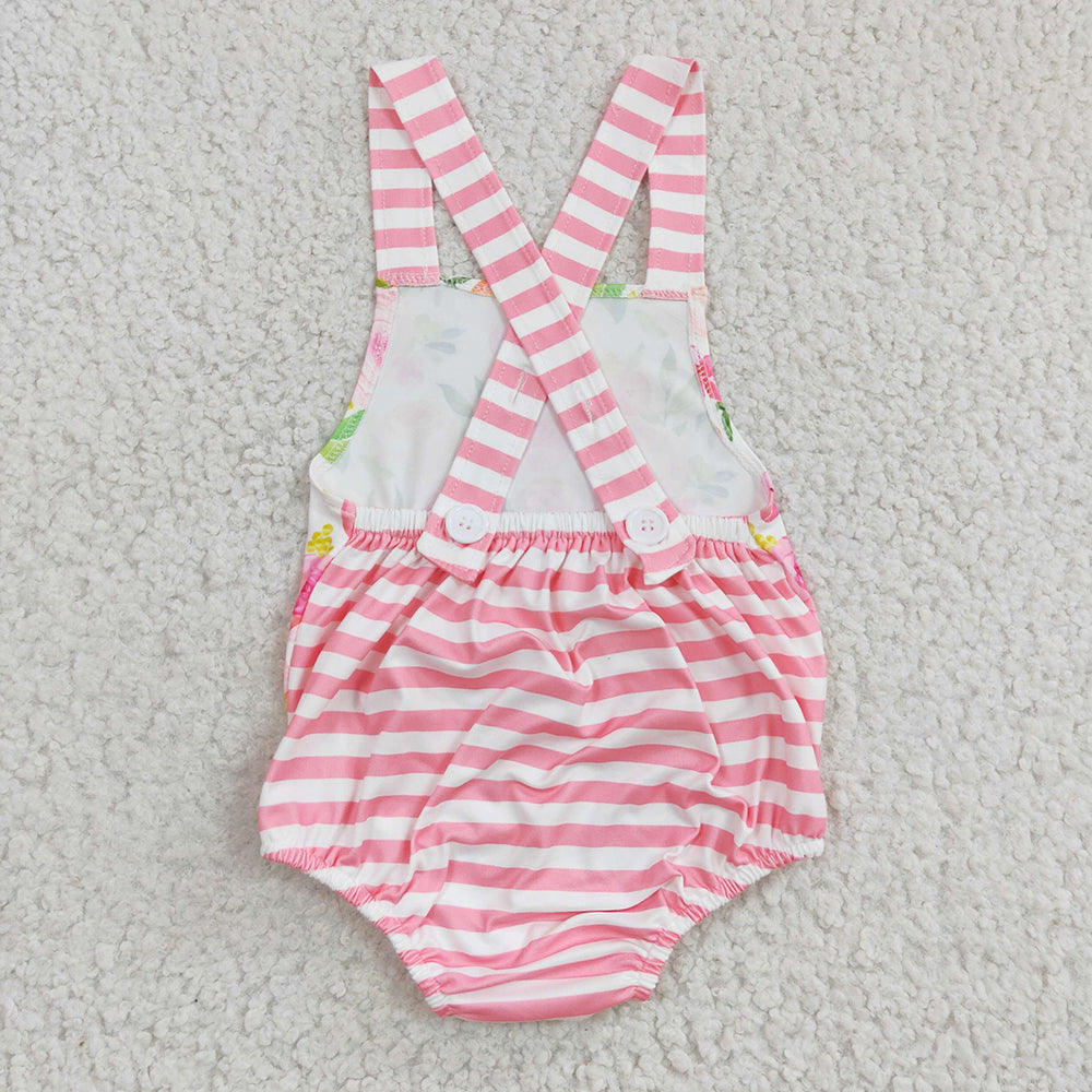 Baby Girls Pink Flowers Summer Strap Rompers