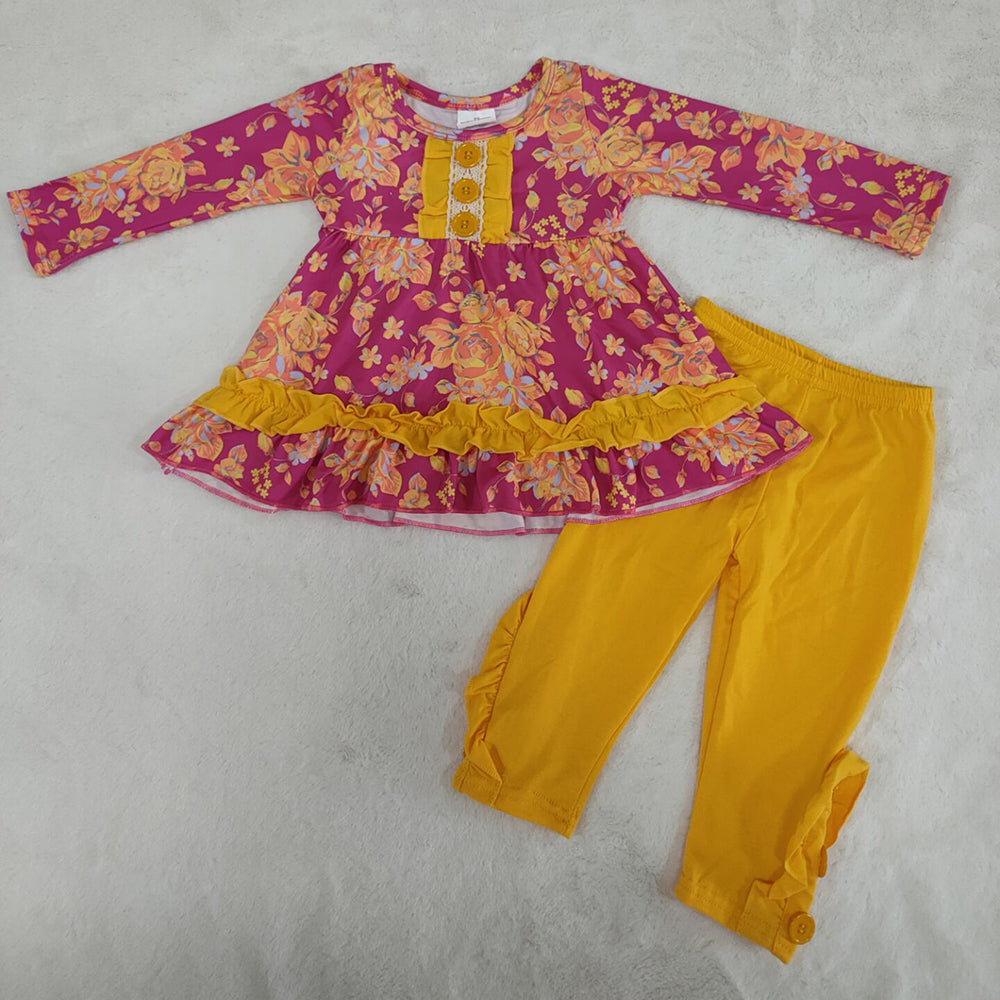 Maroon floral tunic mustard legging set