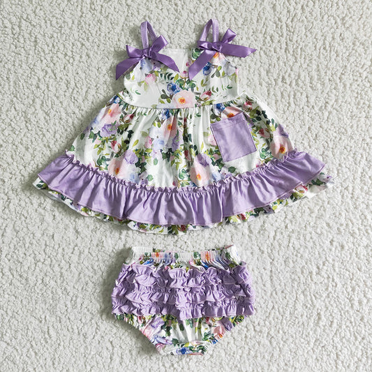 Baby girls floral purple swing bummie sets