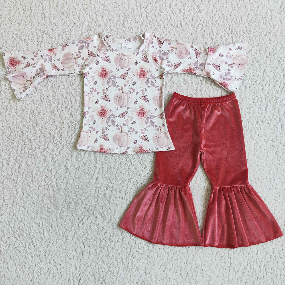 Baby girls pumpkin velvet pants clothes sets