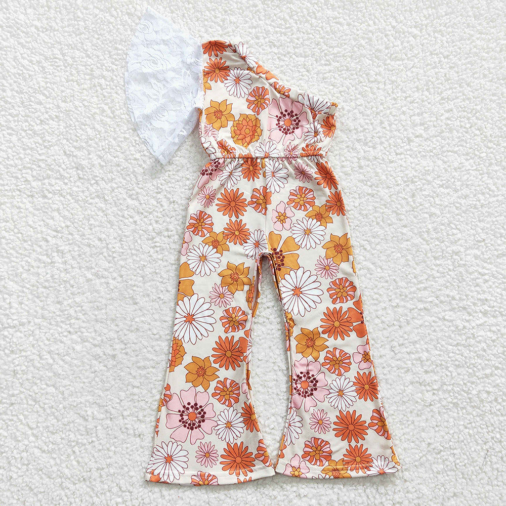 Baby Girls Western Flower One Shoulder Jumpsuits