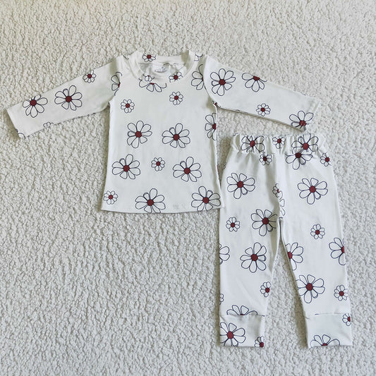 baby girls white flowers fall pajamas clothes sets