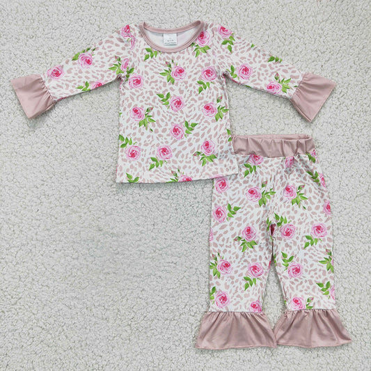 Baby Girls Pink Rose Flower pants pajamas clothes sets