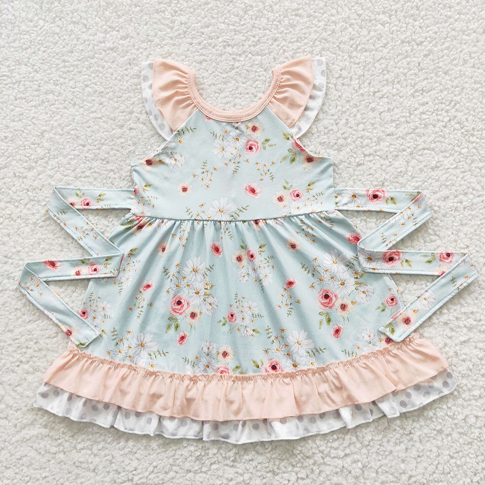 Baby Girls Green Floral Ruffle Knee Length Dresses