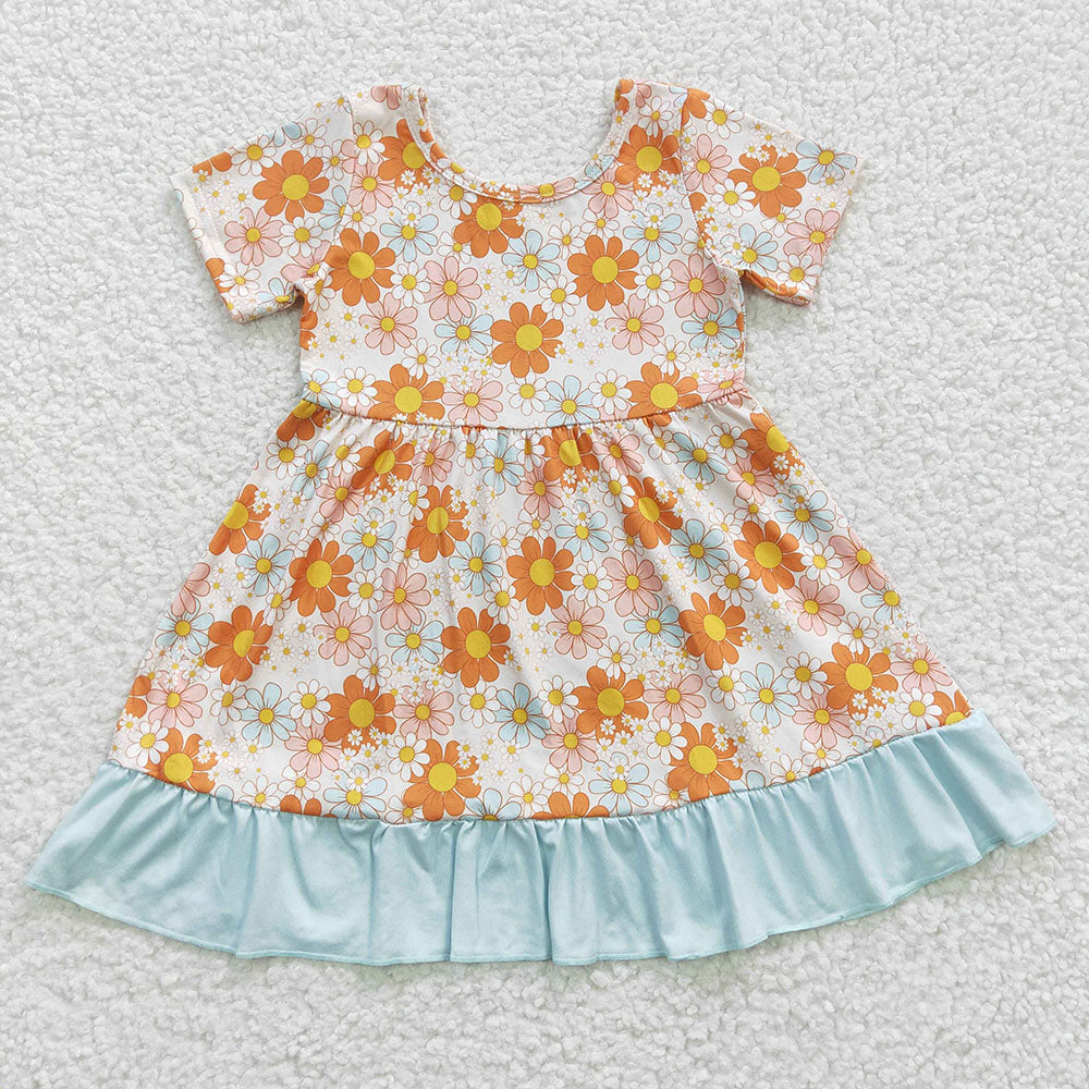 Baby Girls Flowers Ruffle Knee Length Dresses