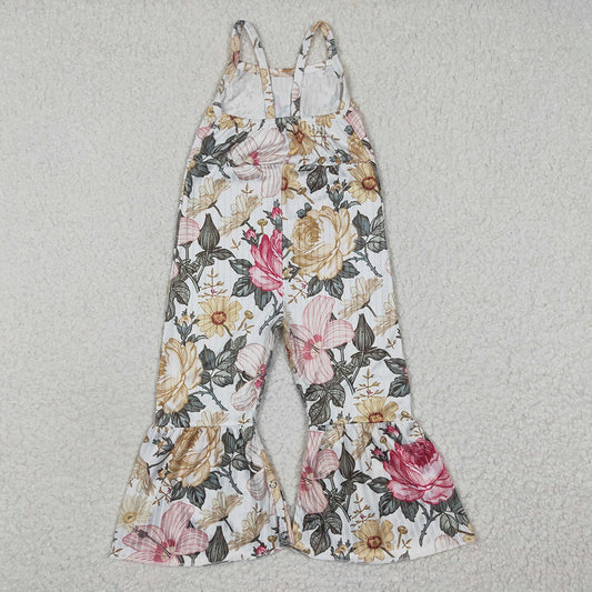 Baby Girls Big Flowers Strap Bell Bottom Jumpsuits
