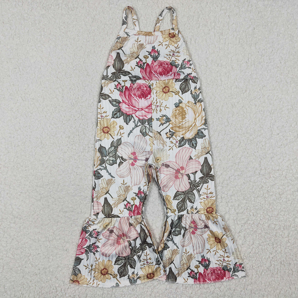 Baby Girls Big Flowers Strap Bell Bottom Jumpsuits