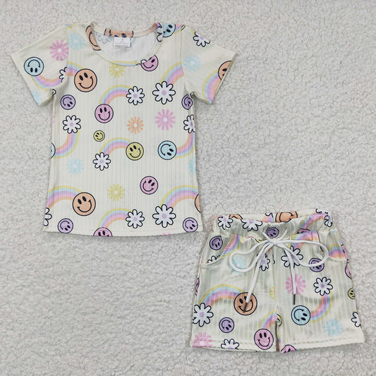 Baby Girls Smile Short Sleeve Tee Shirts Summer Clothes Sets