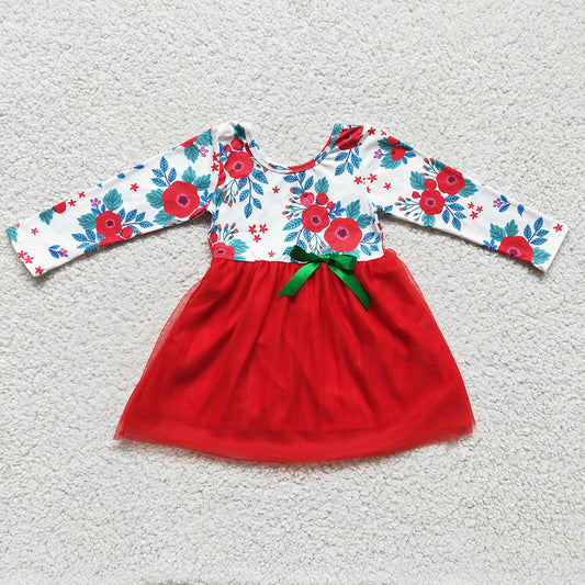 Baby girls red green flower tutu dresses