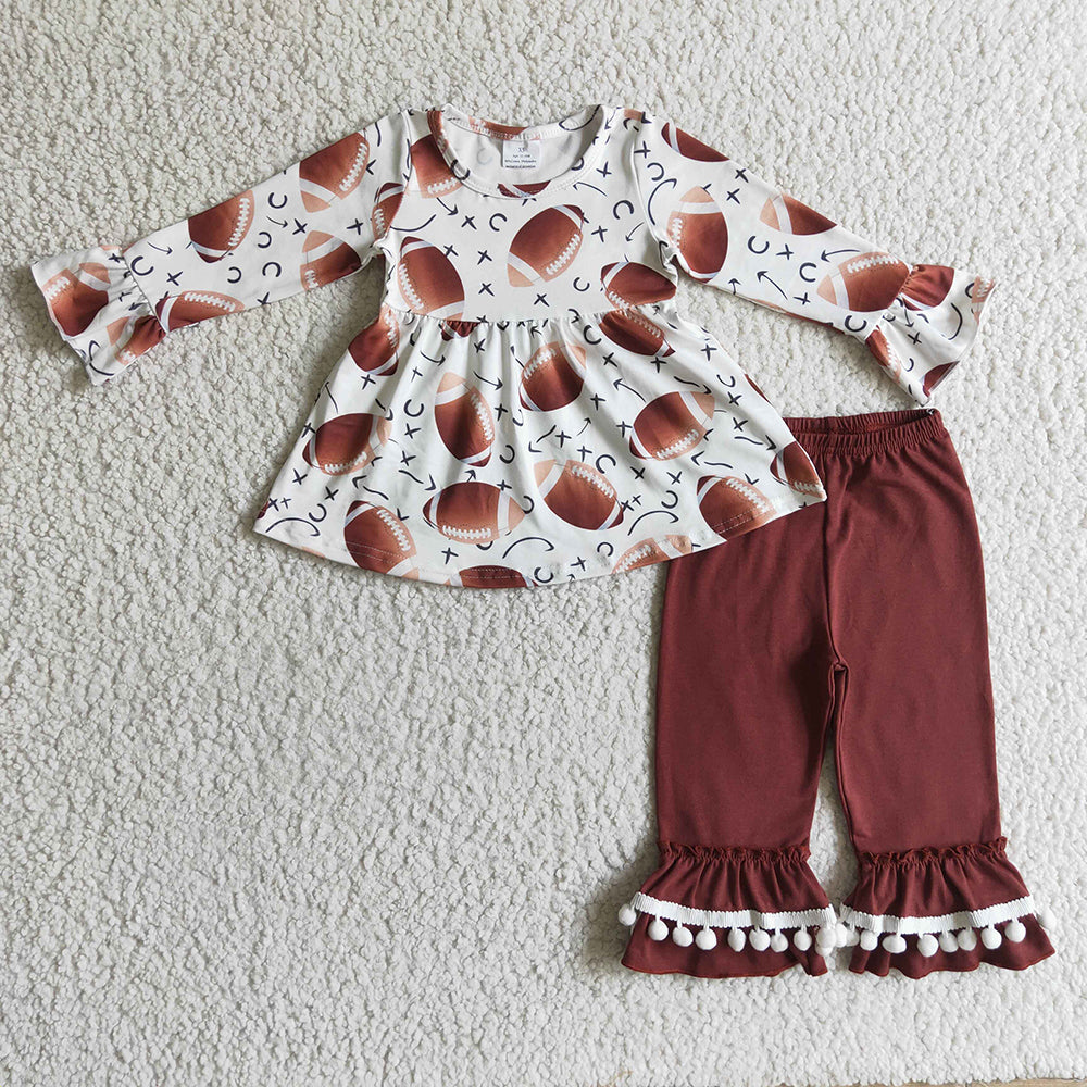 Baby girls baseball brown ruffle fall pants clothes sets