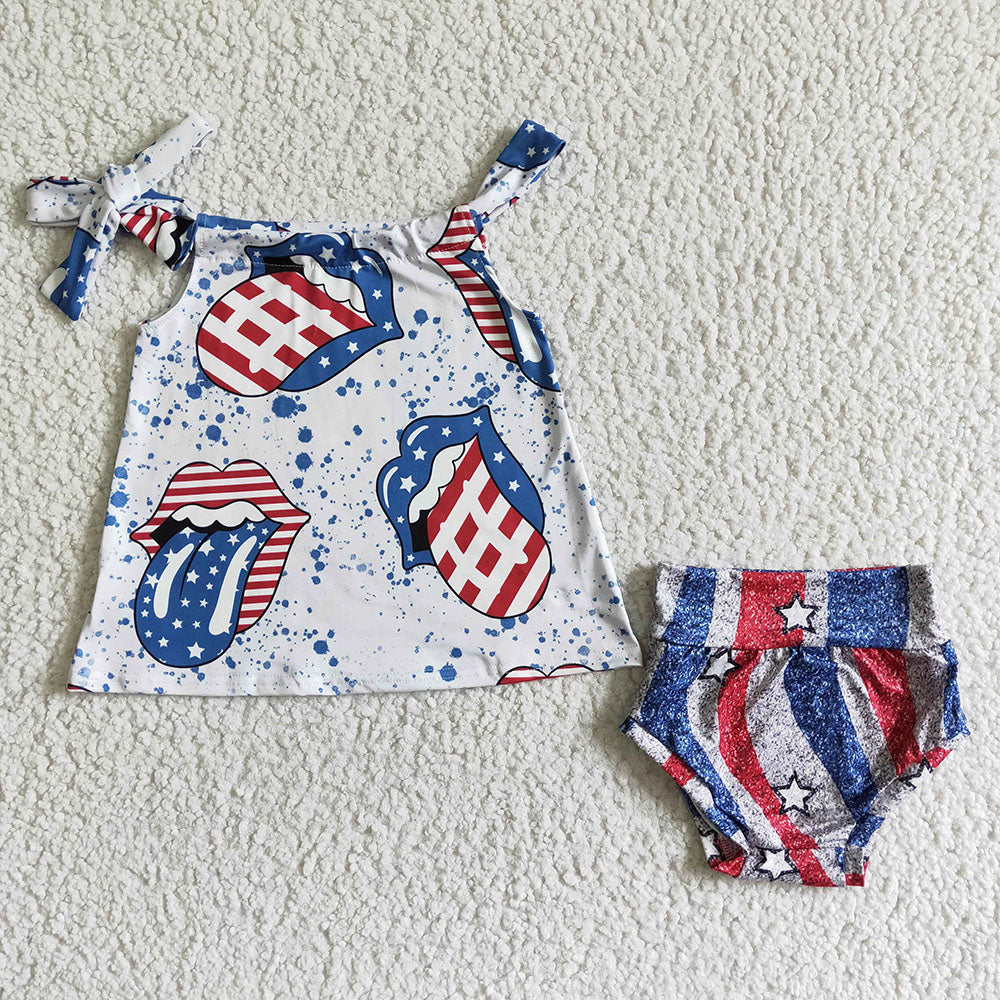 Baby girls 4th of july bummie sets
