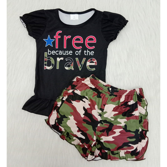 Girls gree brave camo shorts sets