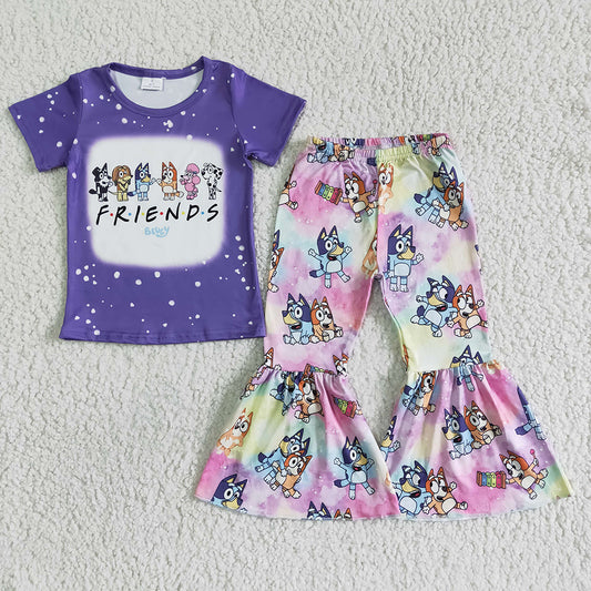 Baby Girls cartoon friends purple bell pants sets