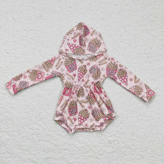 Baby Girls French Fries Valentines Pink Hoodie rompers