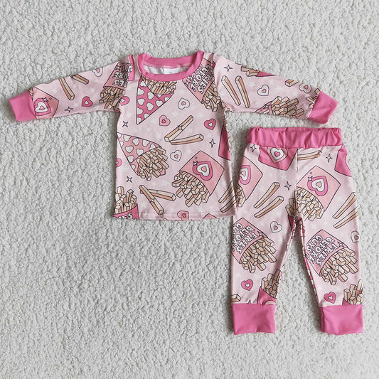 Baby Girls pink Valentines pajamas sets 1