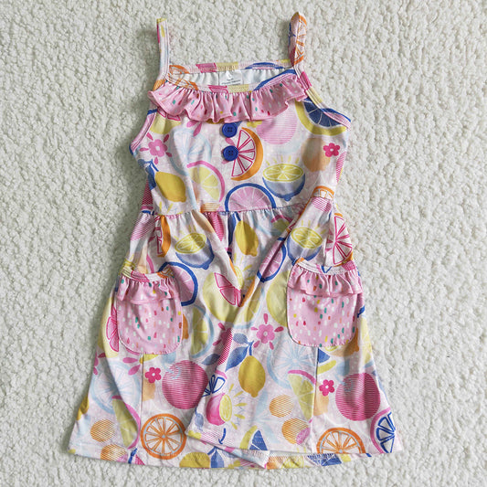 Baby girls summer strap fruit knee length ruffle dresses