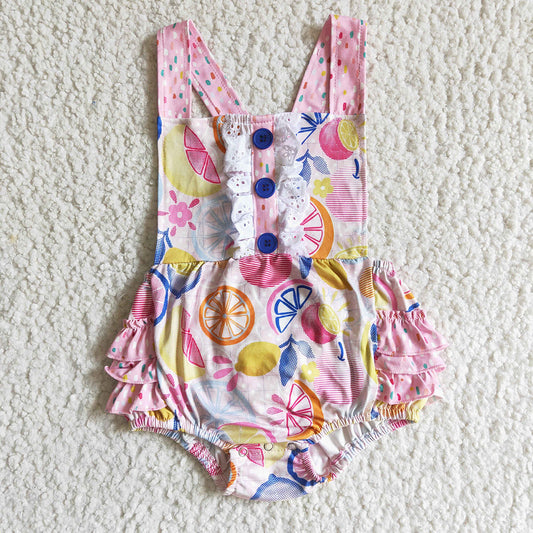 Baby girls summer fruit ruffle bubble rompers
