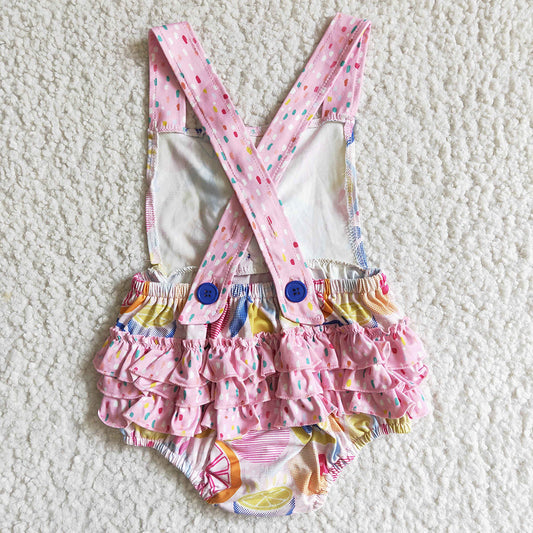 Baby girls summer fruit ruffle bubble rompers