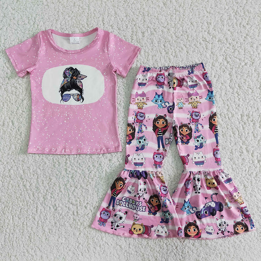 Pink Cartoon bell pants sets