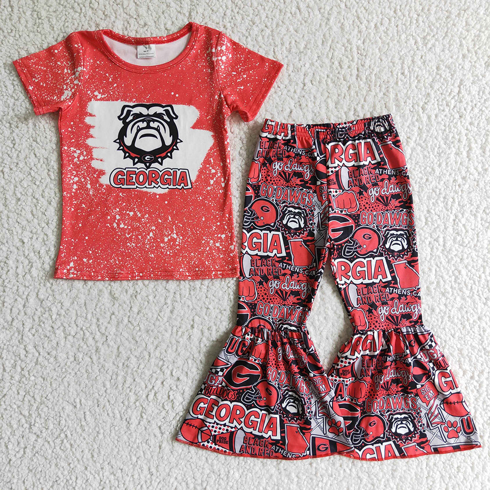 Baby girls football team red dog bell pants clothes sets