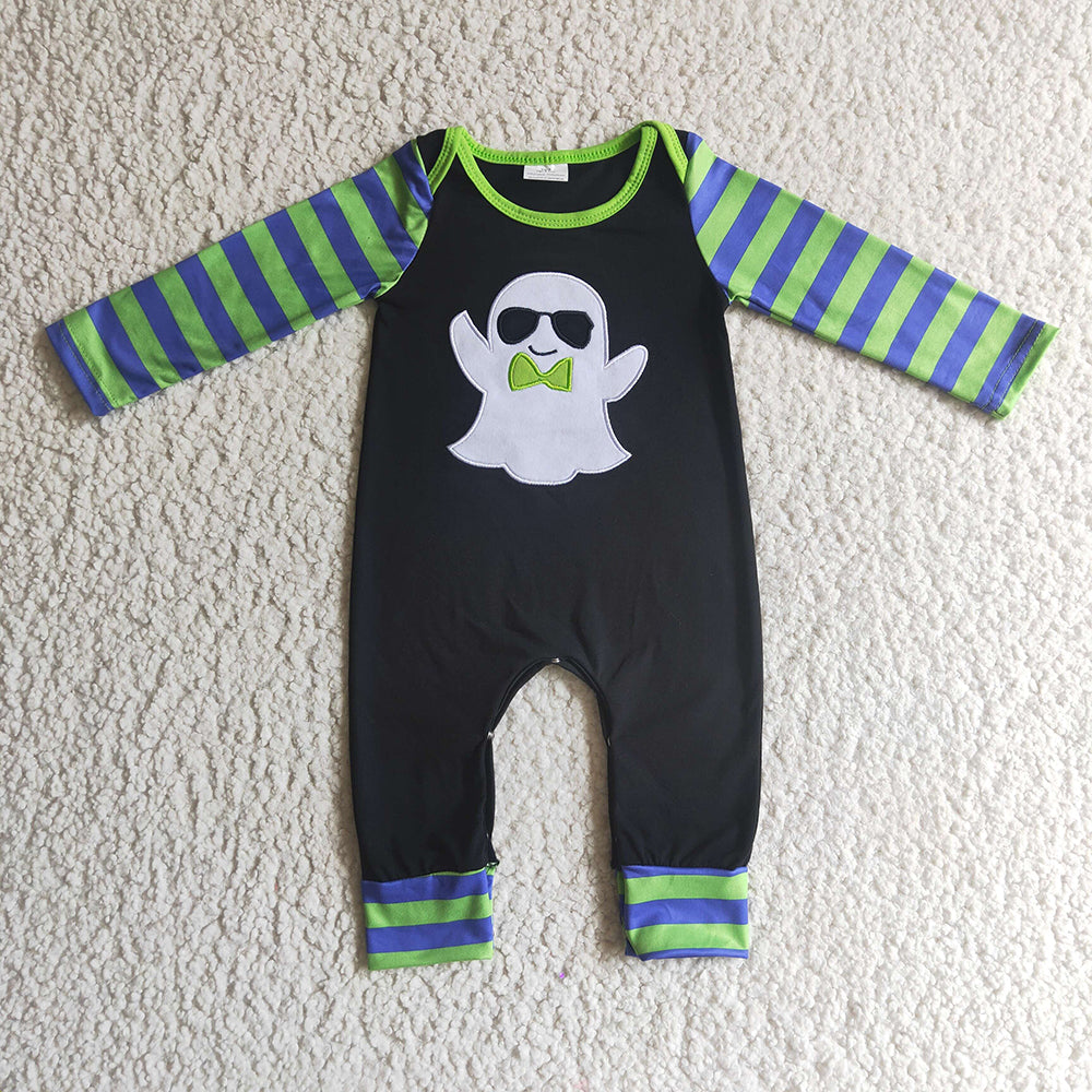 Baby boys Halloween ghost stripe rompers