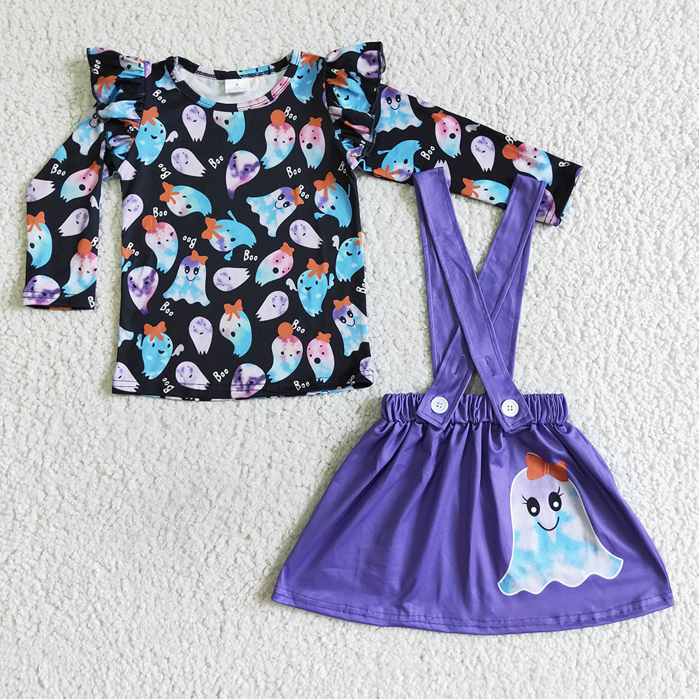 Baby girls Halloween purple ghost skirts clothes sets