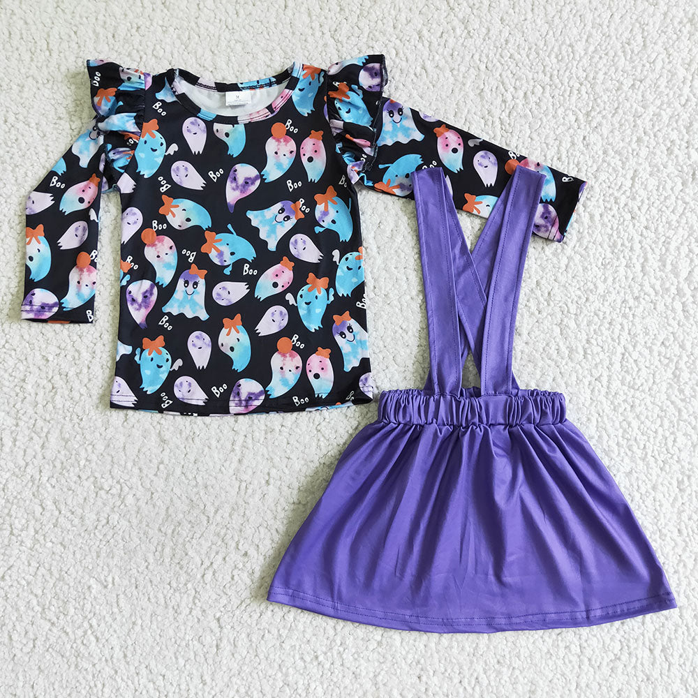 Baby girls Halloween purple ghost skirts clothes sets