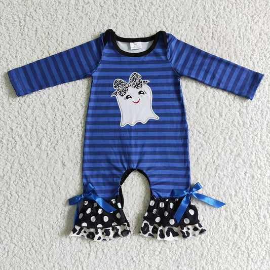 Baby girls Halloween ghost blue stripe rompers