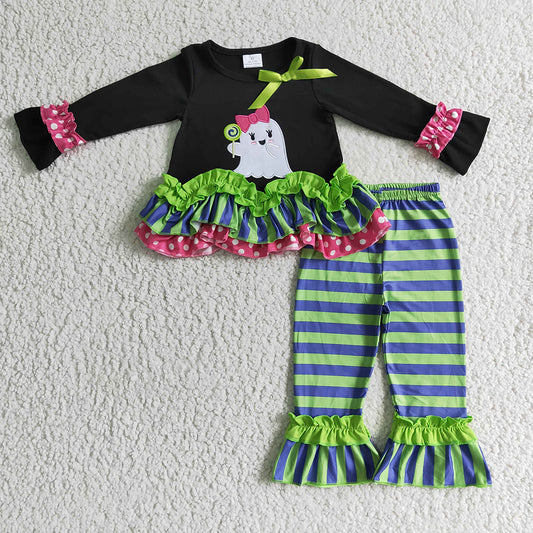 Baby girls Halloween Ghost stripe top pants sets